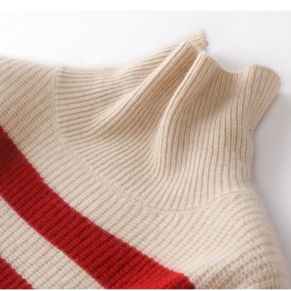 Light Luxury - Women's Turtleneck Striped Pure Cashmere Sweater - Picture 5 of 7